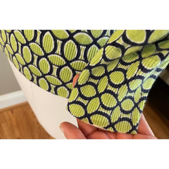 Crown & Ivy Navy & Green Geometric Print Cotton Blend 3/4 Sleeve Cardigan, S - Picture 6 of 12